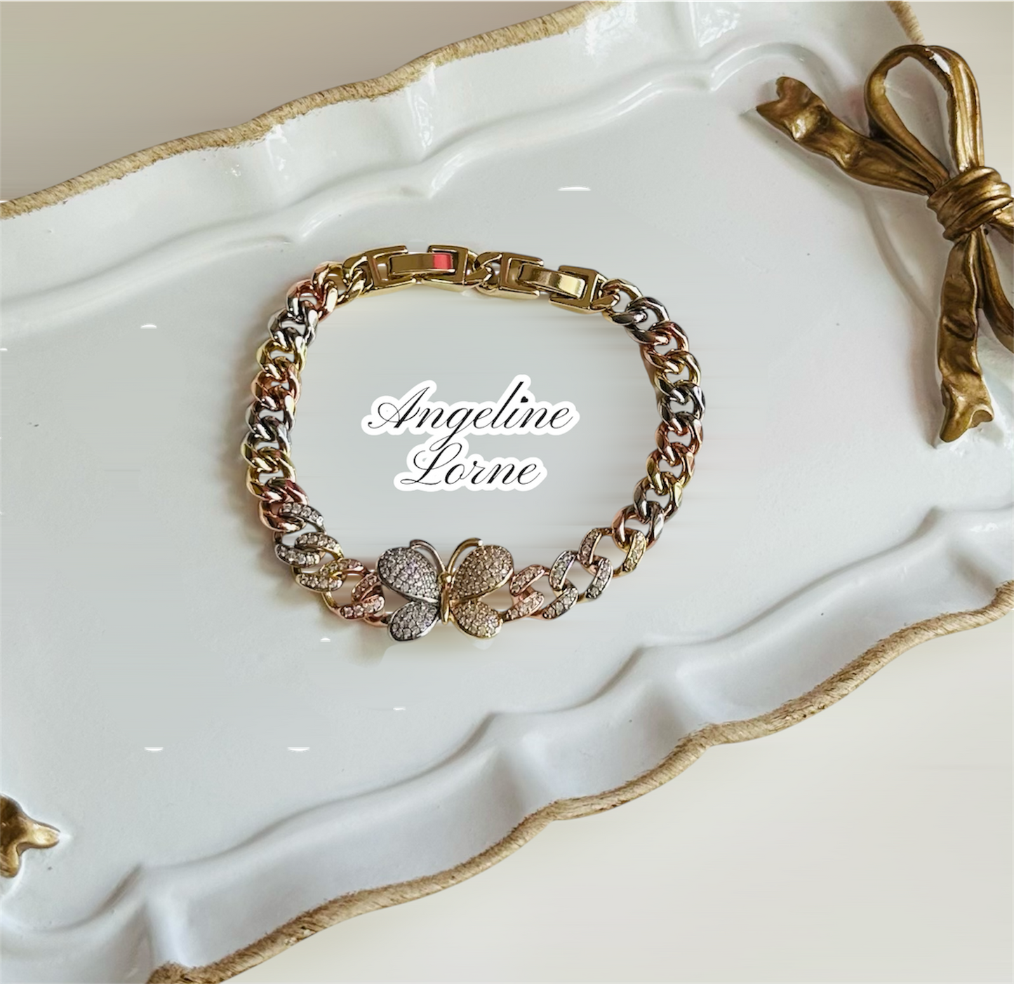 Pulsera 3Oros Mariposa Laminado 14k Capas Oro real Alta Calidad