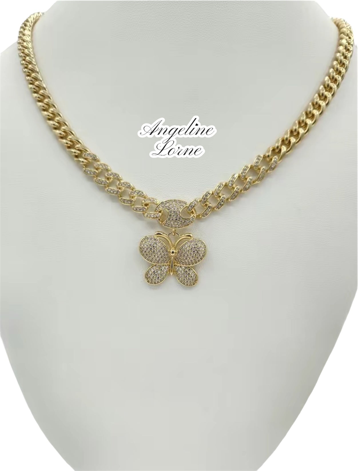 Collar mariposa elegante Laminado 14k Oro alta calidad