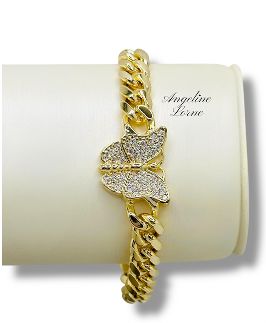 Mariposa zirconia y cubano cierre zirconia Laminado 14 capas Oro real uso diario