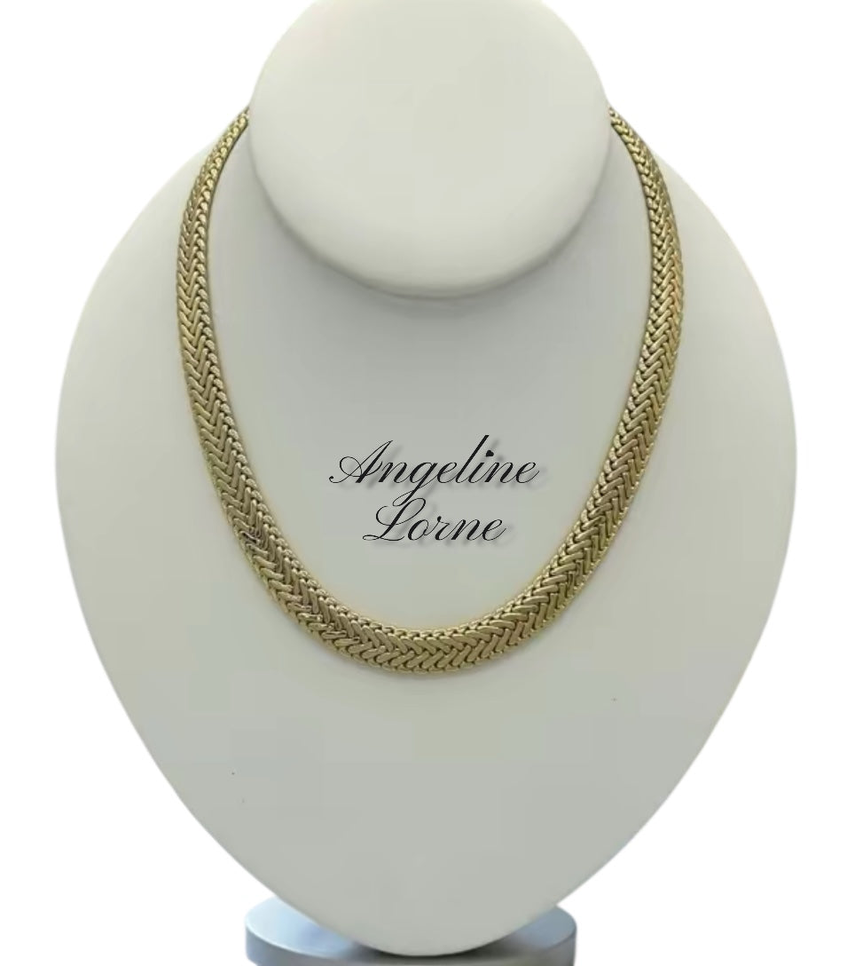 Collar serpiente espejo y collar corazon laminado 14k