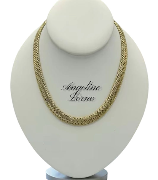 Collar serpiente espejo y collar corazon laminado 14k