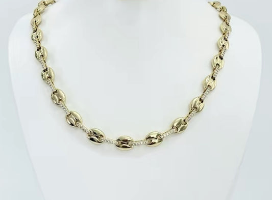 Collar doble estilo liso  y zirconia  en ggg Laminado Oro 14K Alta calidad