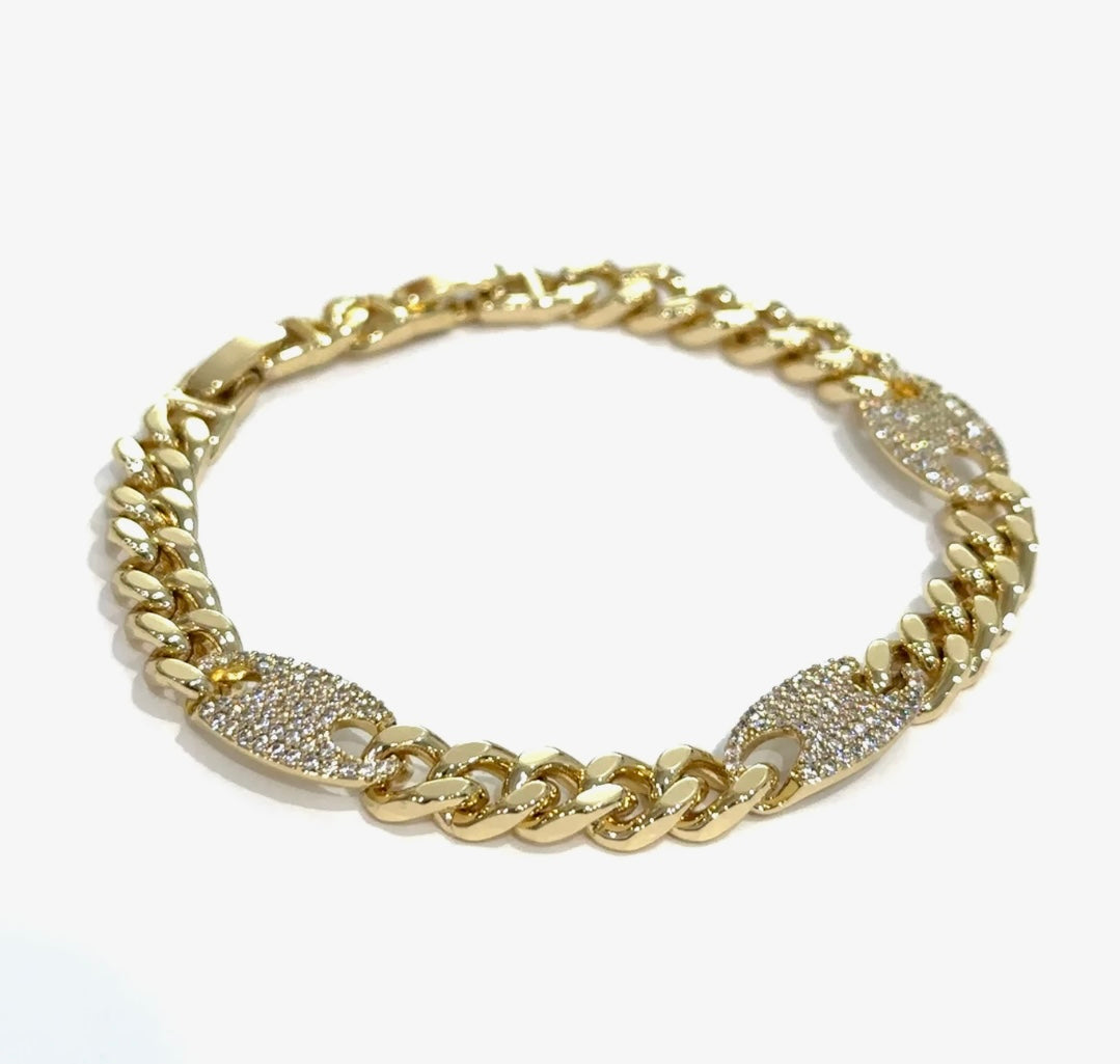 Pulsera cubano gg laminada 14k Oro real uso diario