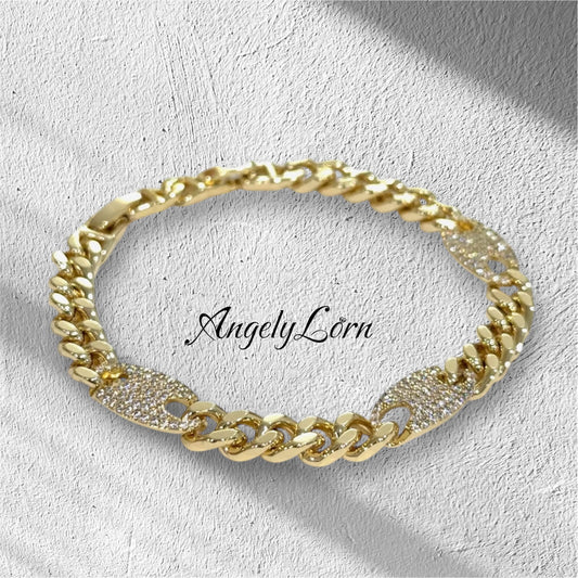 Pulsera cubano gg laminada 14k Oro real uso diario