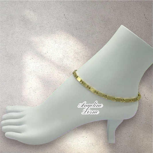 Tobillera espejo 5mm Laminado 14k capas en Oro real Uso Diario