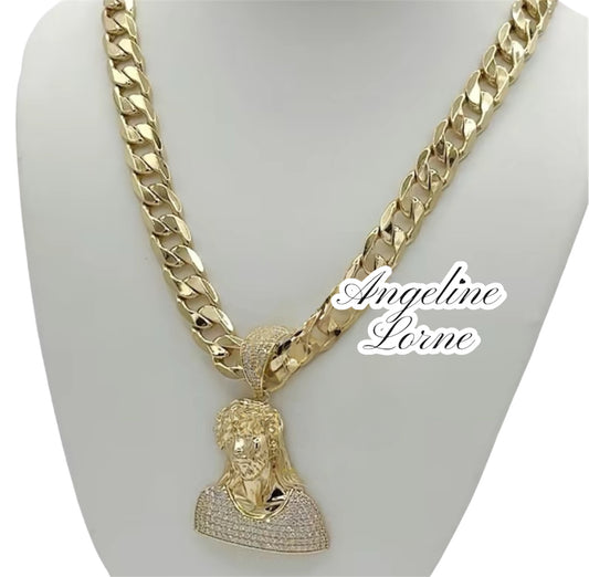 Carita  Cristo Cadena Cuban 10mm