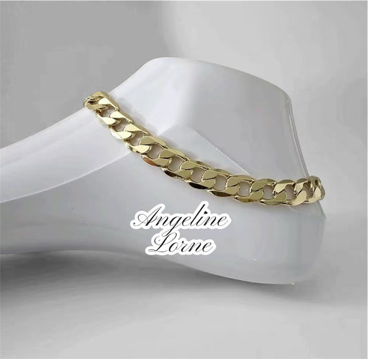 Tobillera cubana 10mm Laminado 14k capas en Oro real Uso Diario