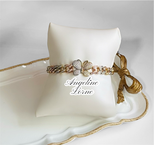 Pulsera 3Oros Mariposa  Laminado 14k Capas Oro real Alta Calidad