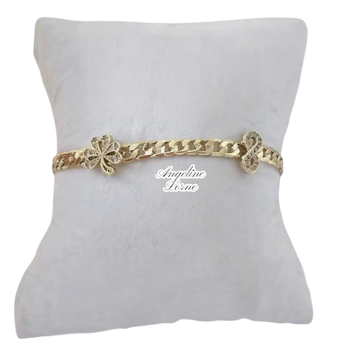 Pulsera mix cubana y balín fino, cruz laminado 14k