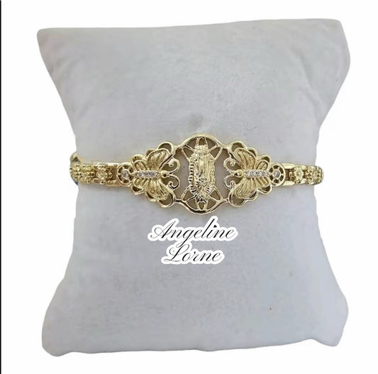 Pulsera Virgen Guadalupe ajustable 7y 8 inch laminado 14k alta calidad