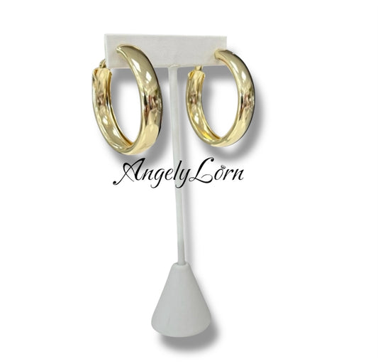 14k Laminated High Quality For Everyday Use, Hoop Earrings 35mm For Women Elegant Design