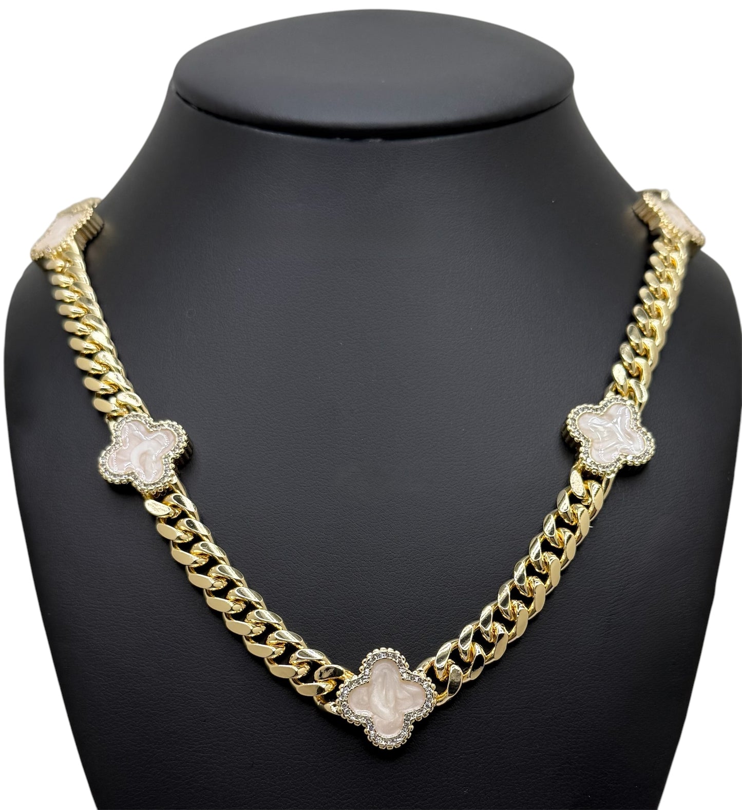 Cadena Treboles White Gold